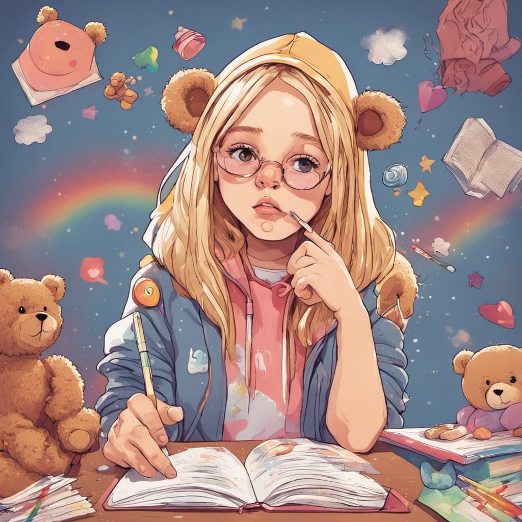 Girl Snorting Words in Candy Art Style