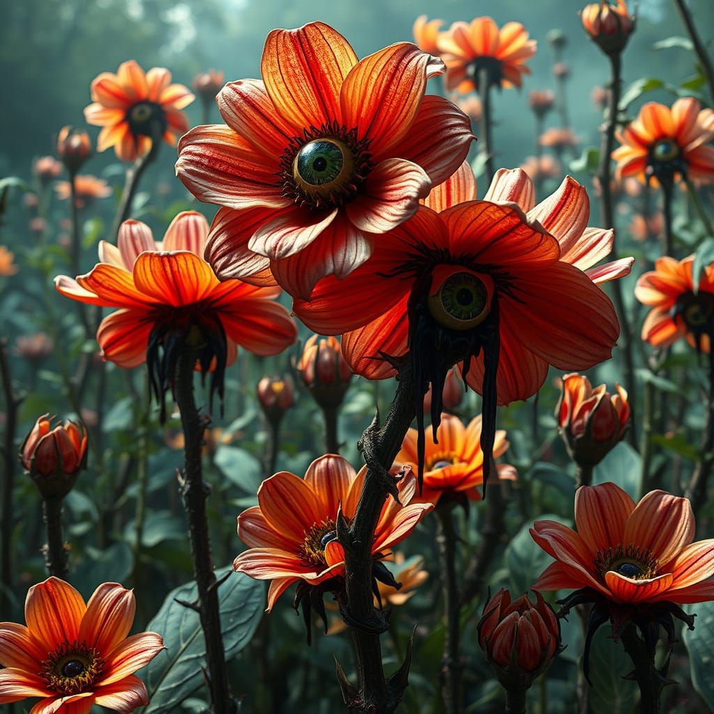 Horrific Garden of Malevolent Flowers in Dark Fantasy Style