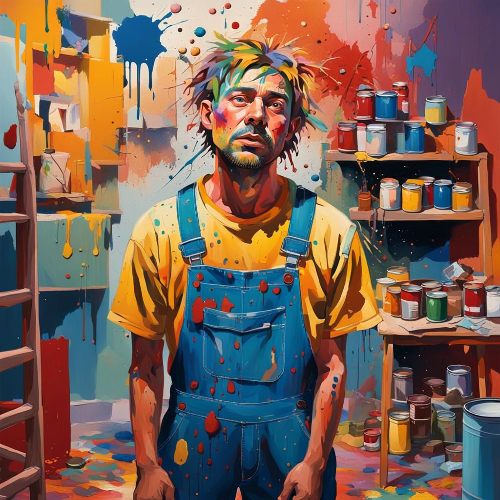 Colorful Surreal Accident: Man Covered in Paint