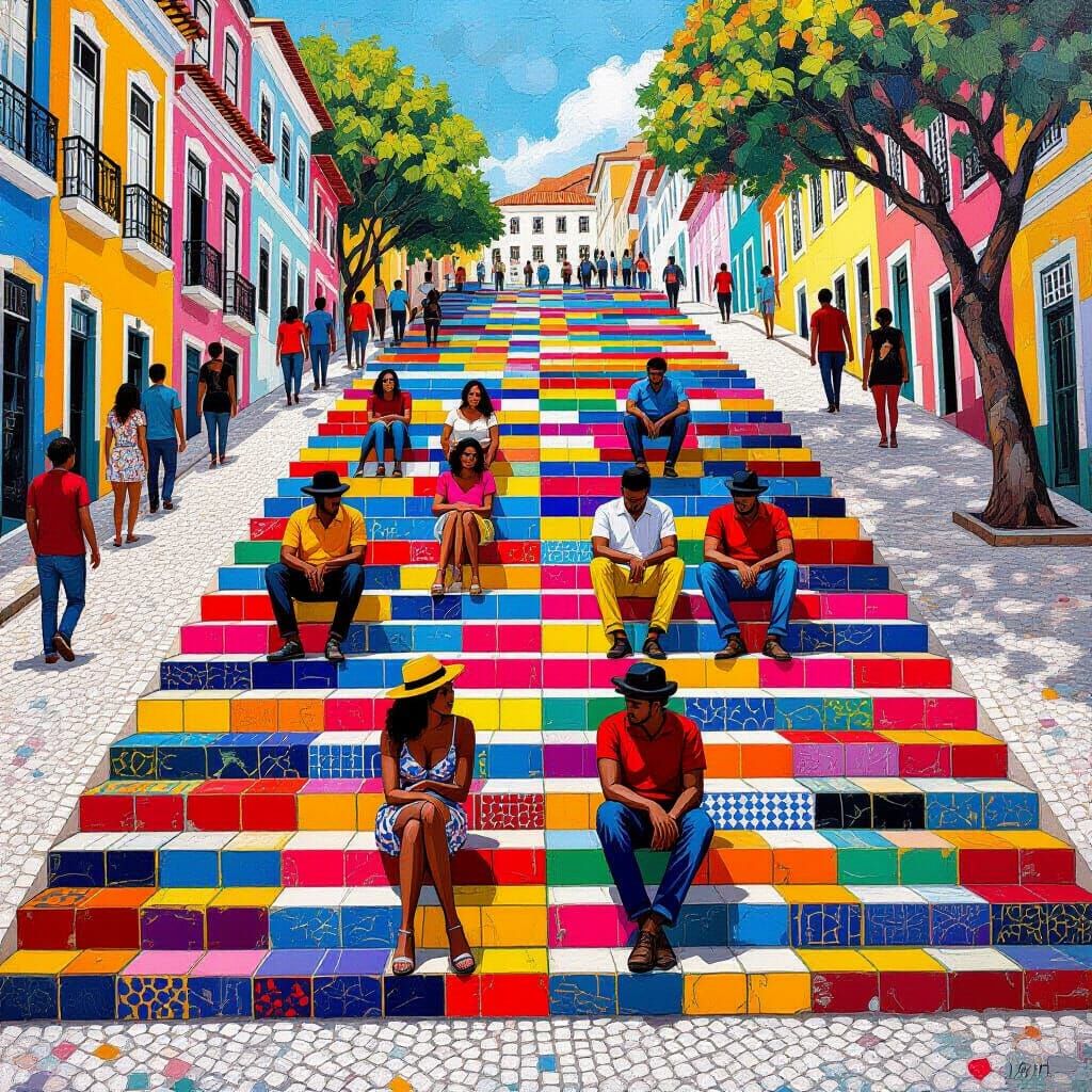 Escadaria Selarón in a Surreal Pop Art Style