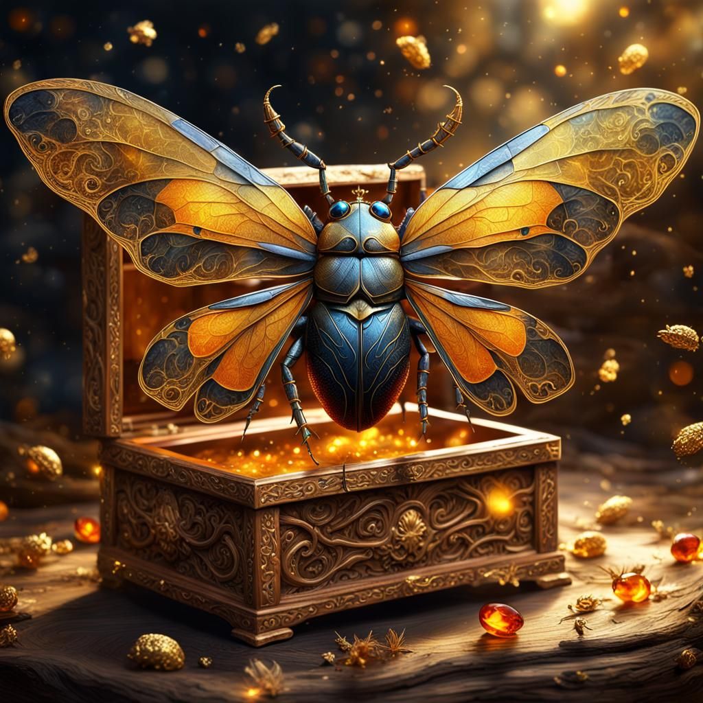 Golden Magic Bug with Wings in Fantasy Art
