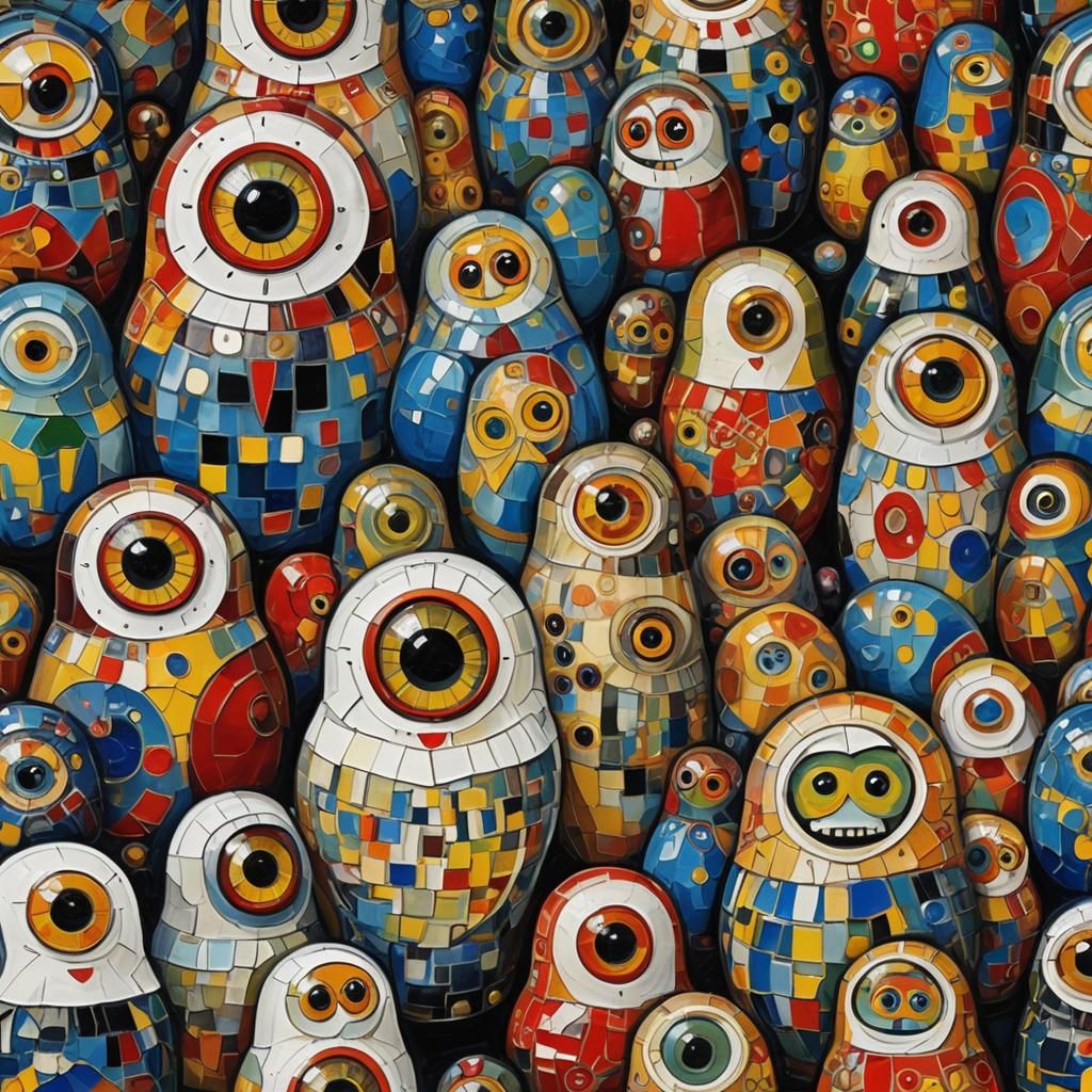 Surreal Matryoshka Dolls with Three-Eyed Monster