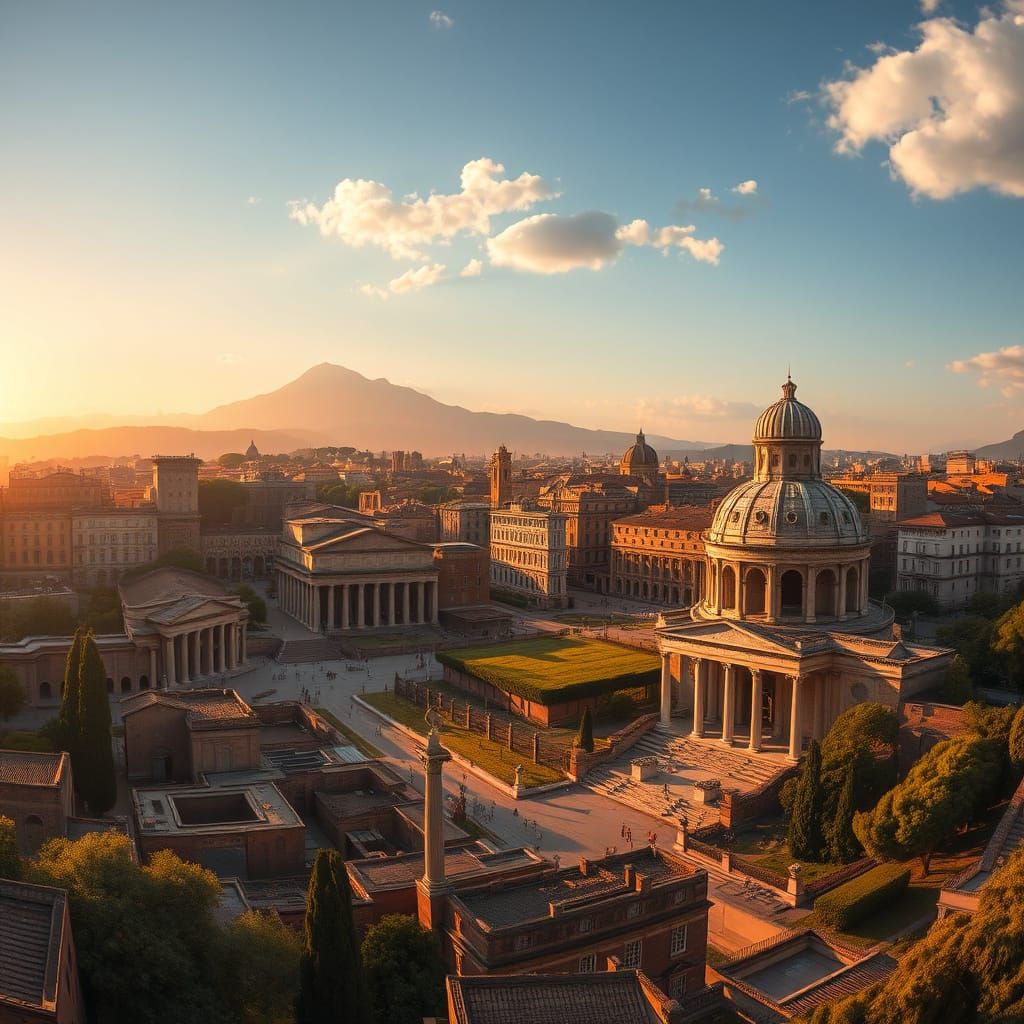 Ancient Rome Panoramic View at Sunset