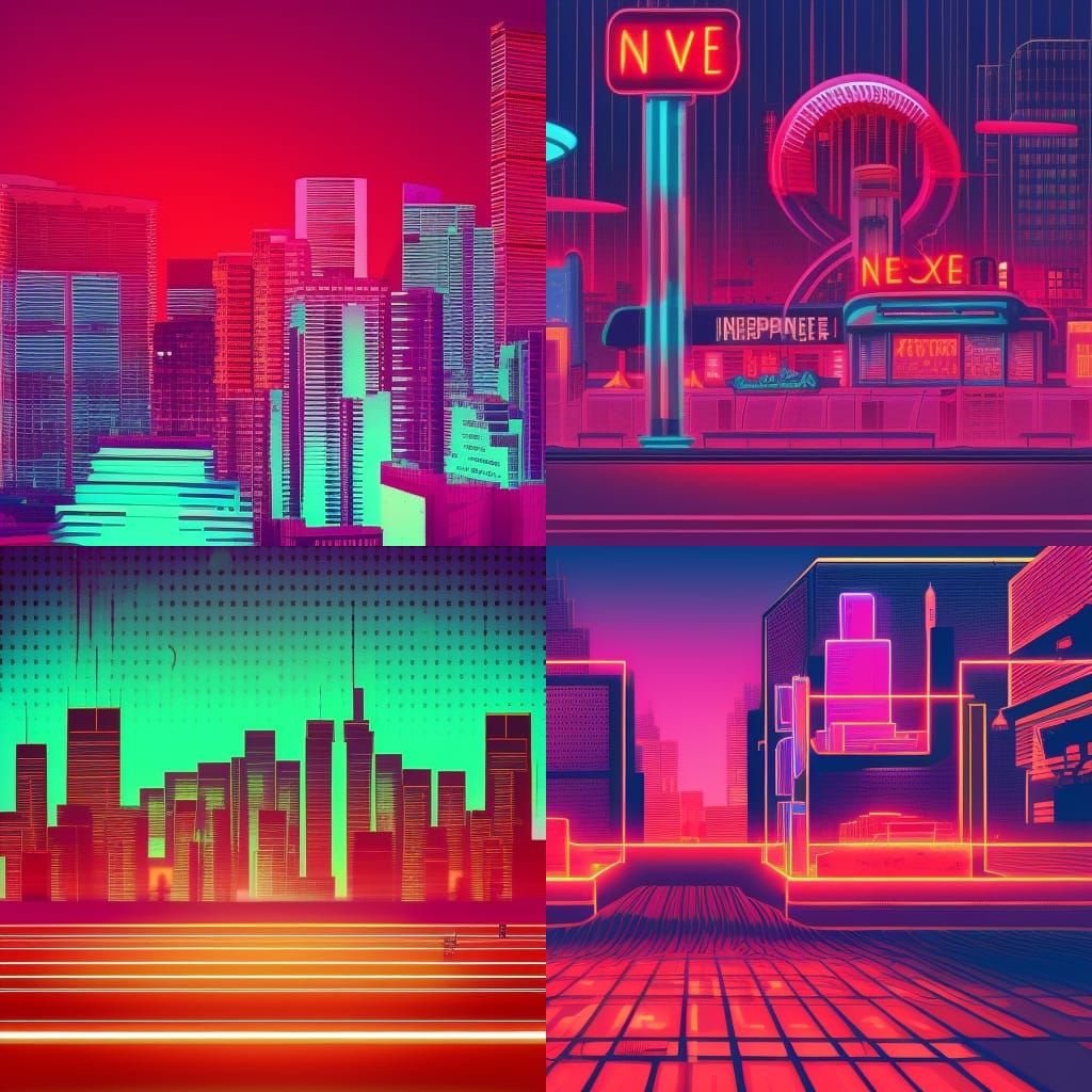 Neon City in Red Synthwave Style