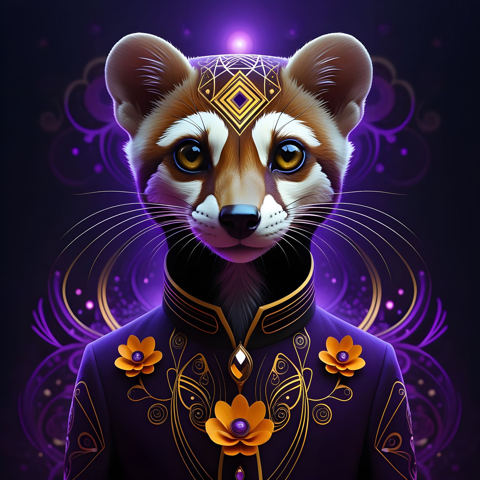 Surreal Weasel Portrait in Cyberpunk Aesthetic