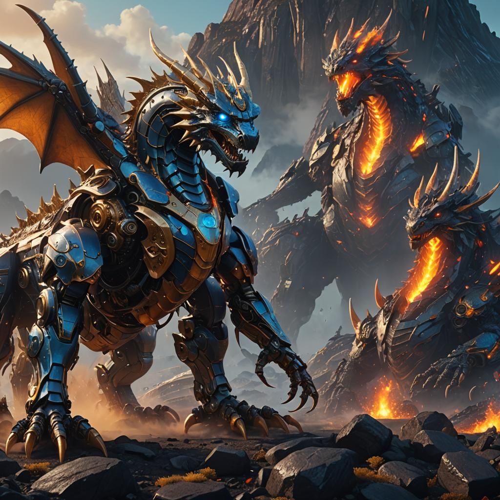 Robot Dragons in Fantasy Landscape: Unreal Engine Art