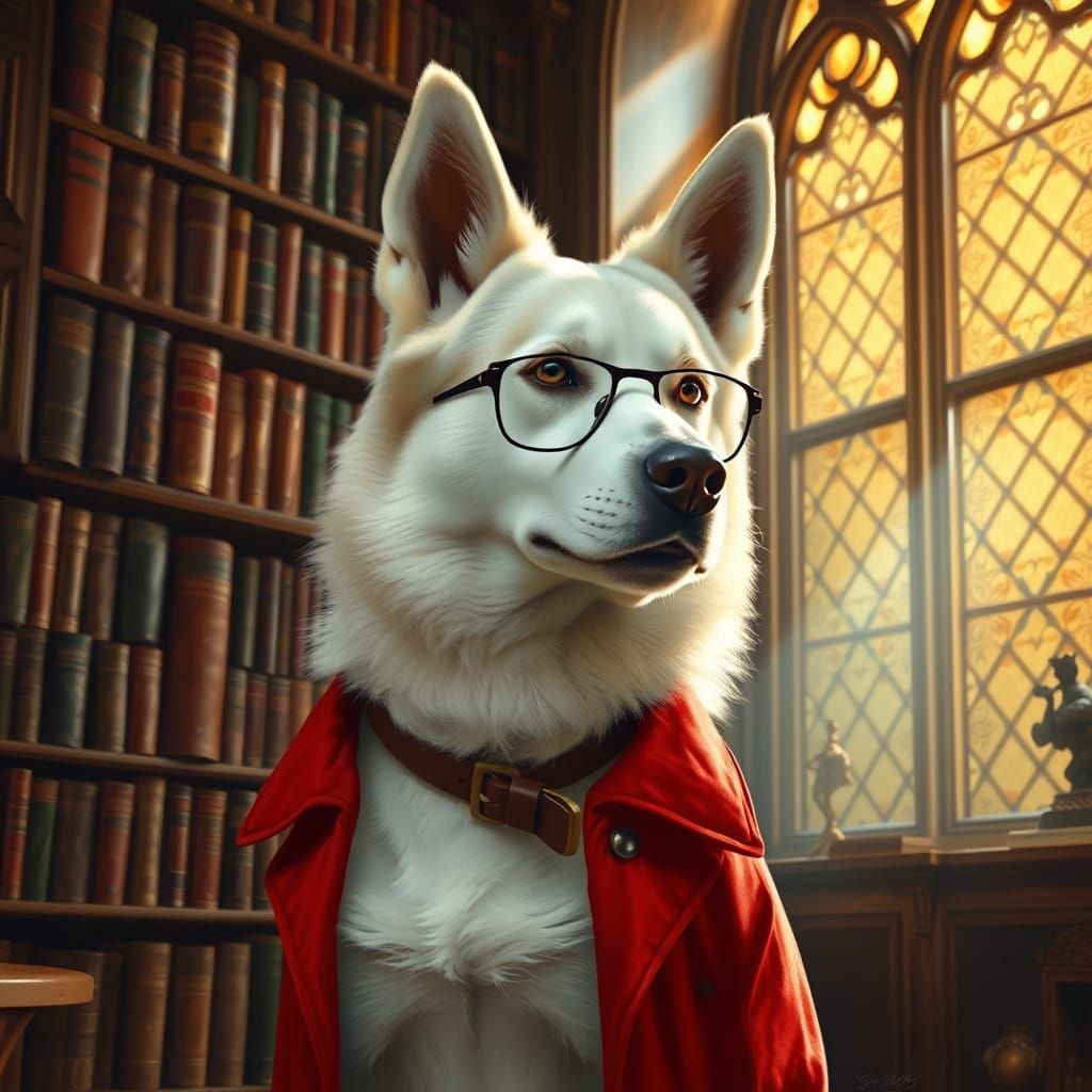 Husky in Victorian Coat Portrait, Golden Light