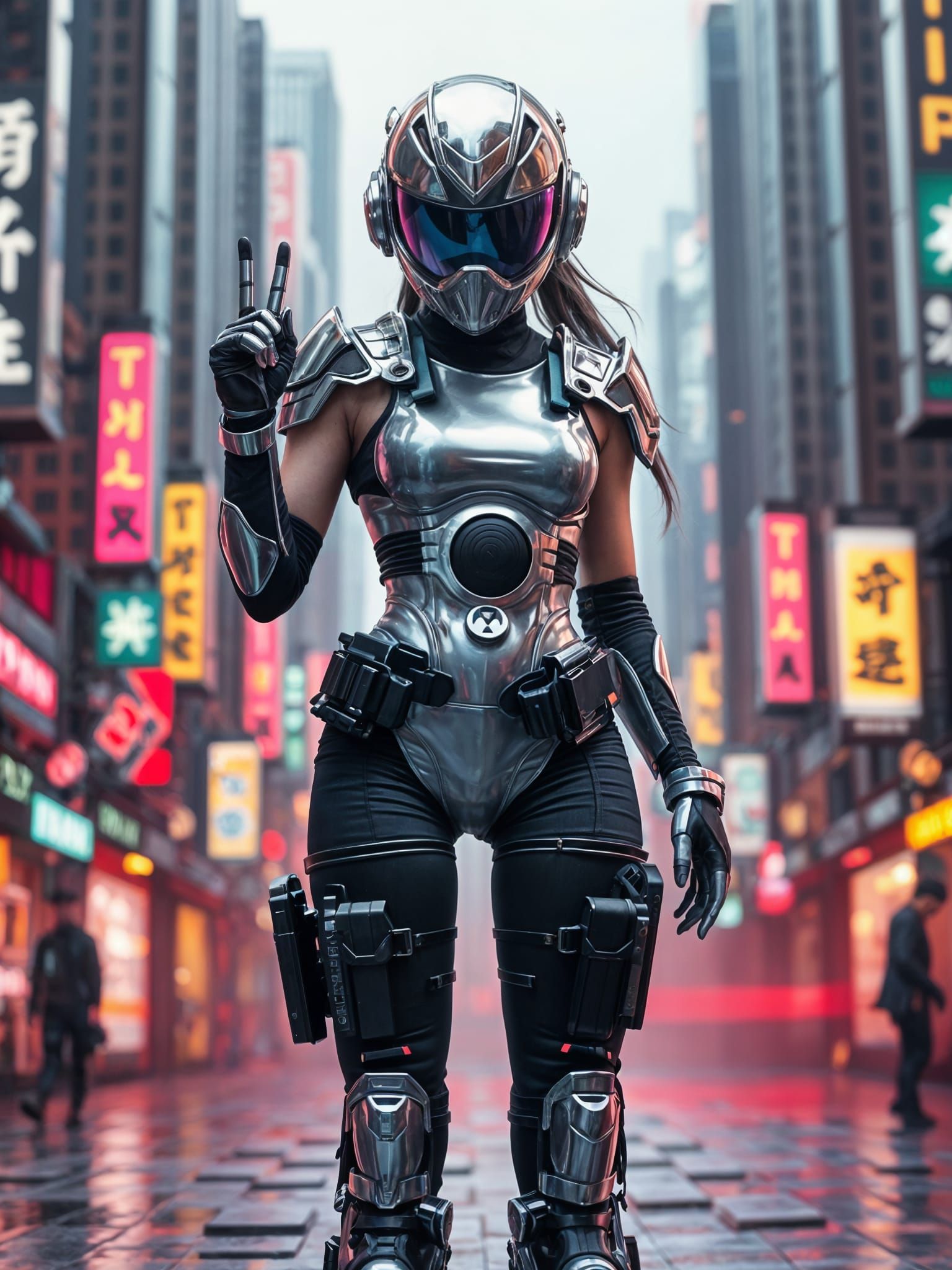 Cyberpunk Girl in Chrome Armor, Hyperrealistic Rendering