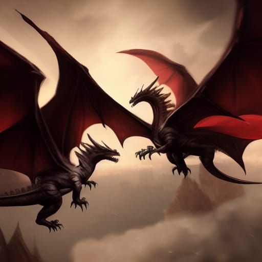 Dragons Clash in Dark Fantasy Sky