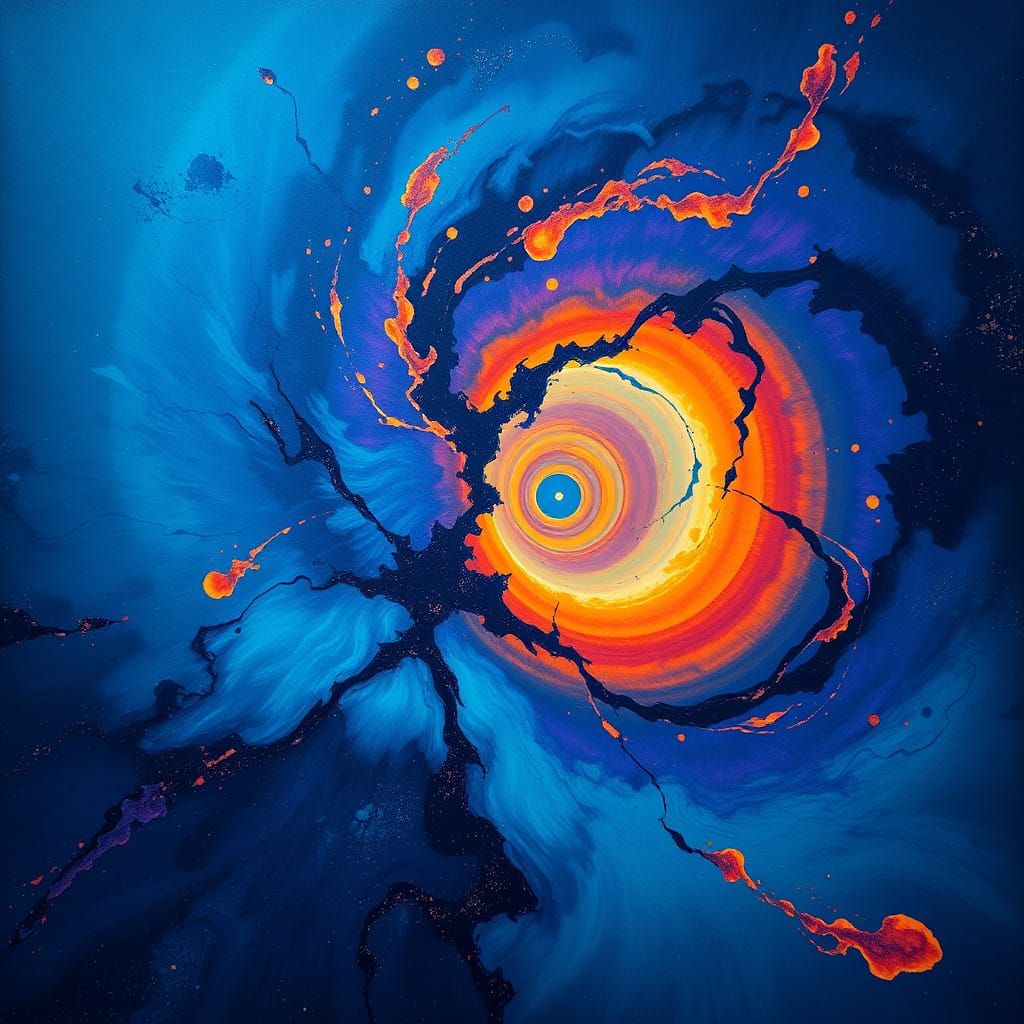 Cosmic Vortex in Deep Blues and Vibrant Oranges