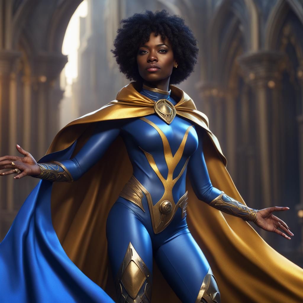Arcane Superhero in Blue and Gold Costume