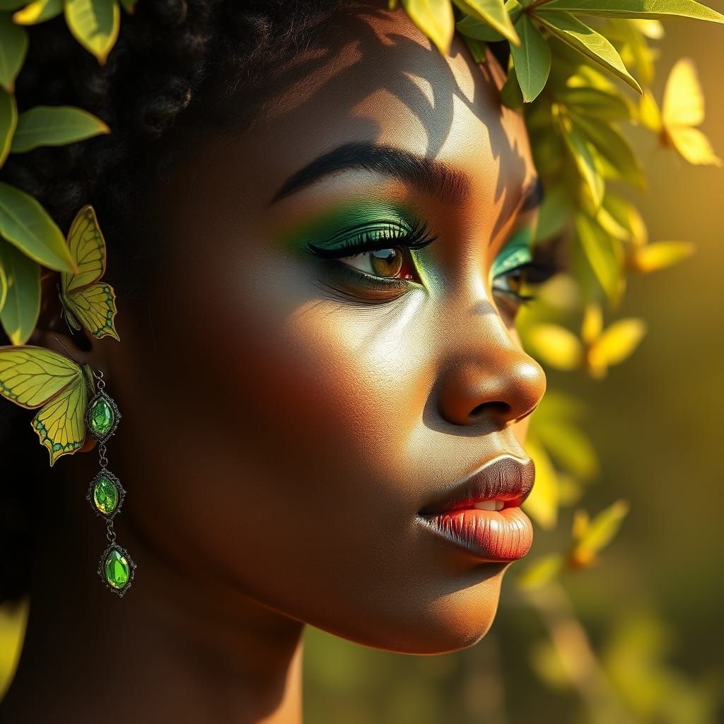 African Woman with Green Eyes and Ash Leaf Hair