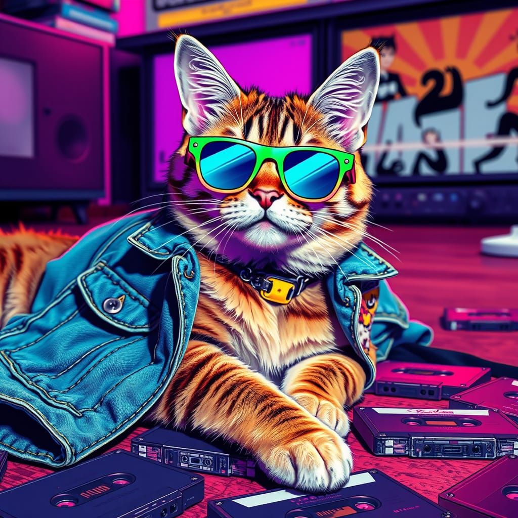 Gen X Cat in 80s Style