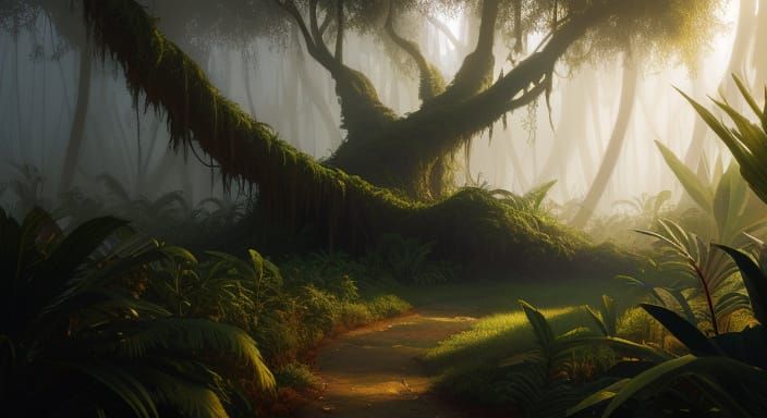 Surreal Jungle Sanctuary in Vibrant Fantasy Style