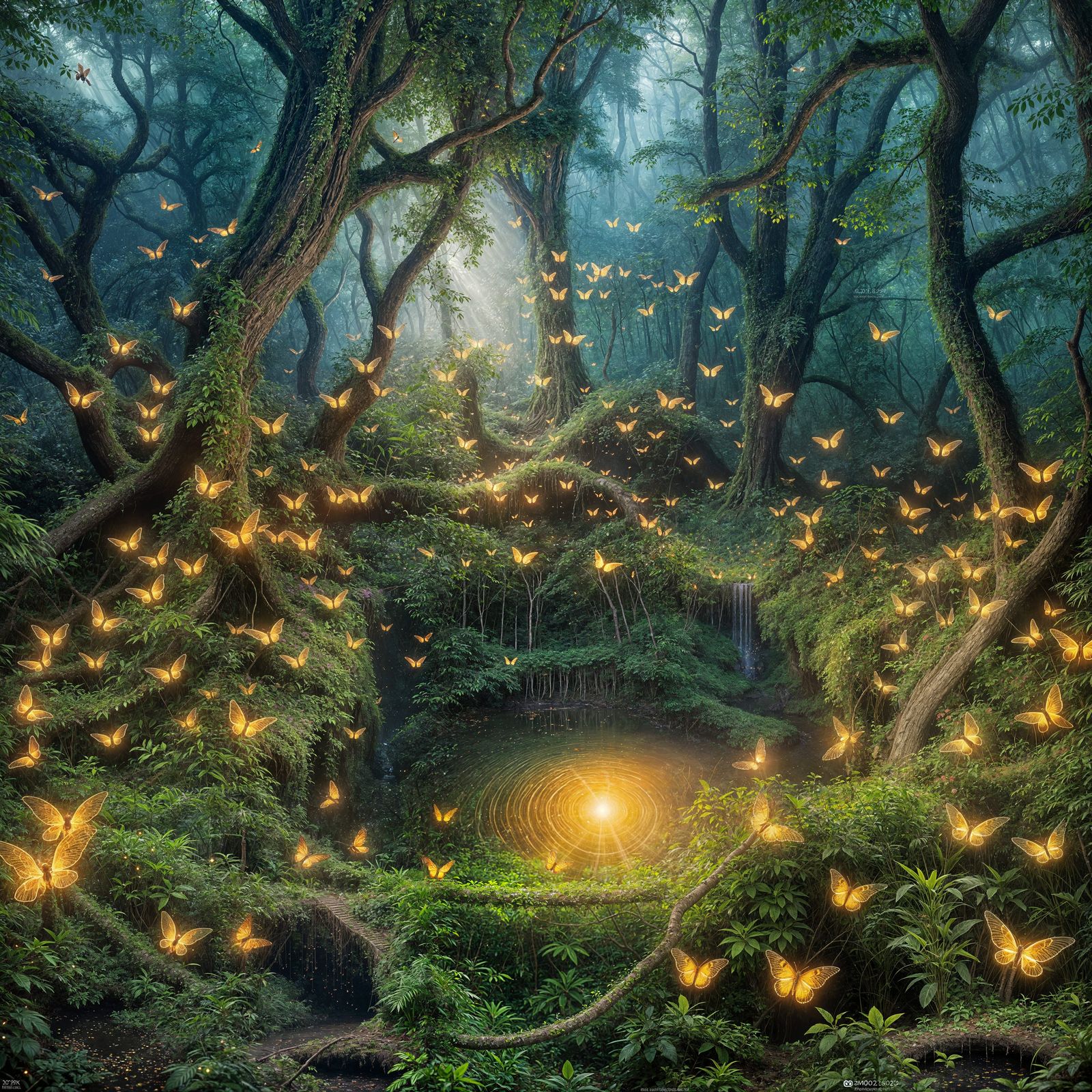 Fireflies Illuminate Ethereal Forest Sinkhole in Hyperrealis...