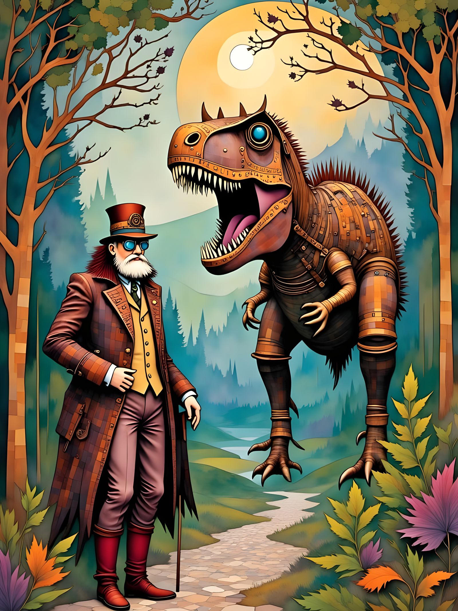 Steampunk Buddha Time Traveler in Graphic Comics Style