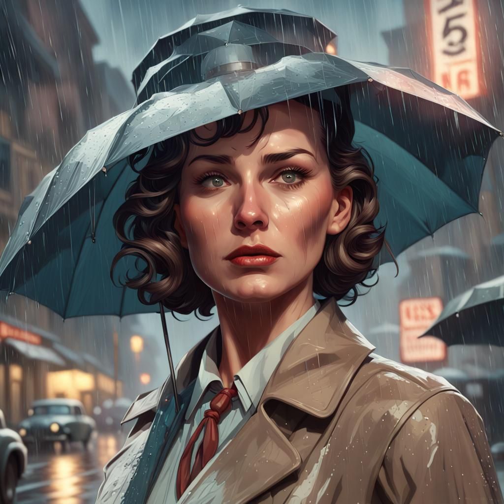 1950s Woman Detective Portrait with Dynamic Lighting