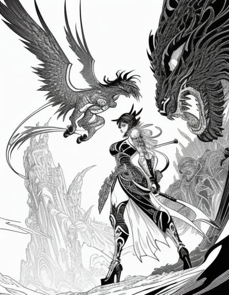 Chaotic Landscape with Mythical Creatures in Neo-Fauvism Sty...