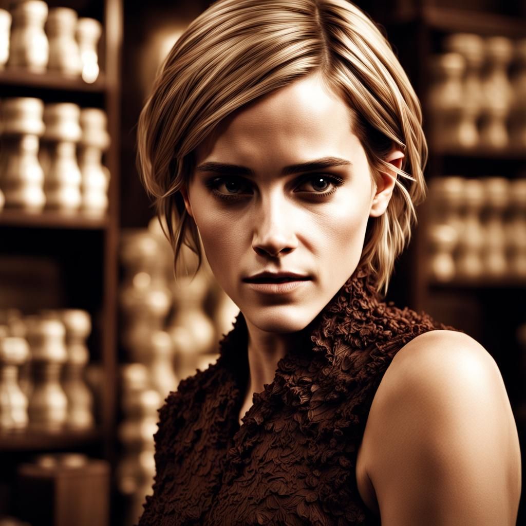 Hyperrealistic Portrait of Blonde Woman Covered in Chocolate