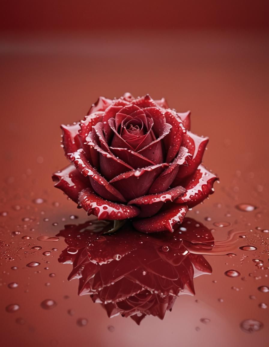 Dew-Kissed Neural Rose: Macro Fantasy Art