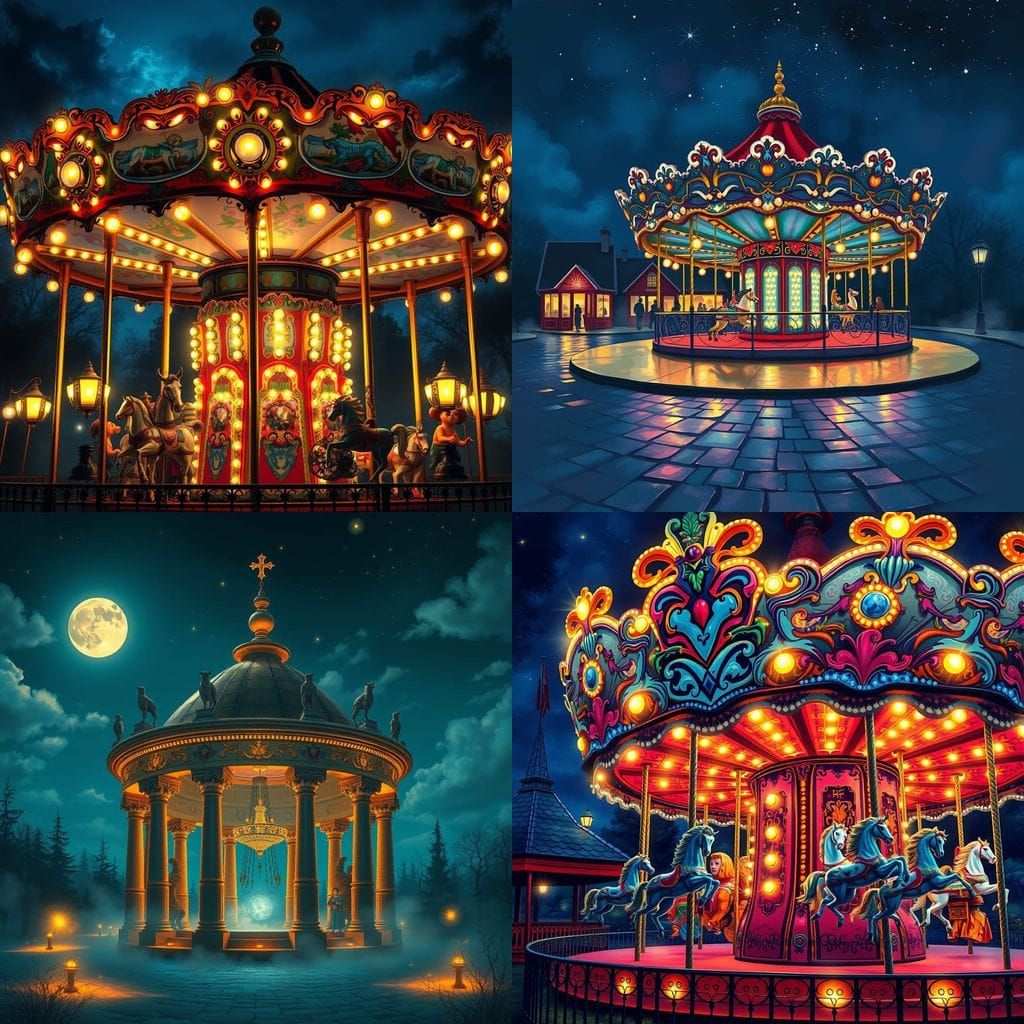 Colorful Carousel Illuminated at Night