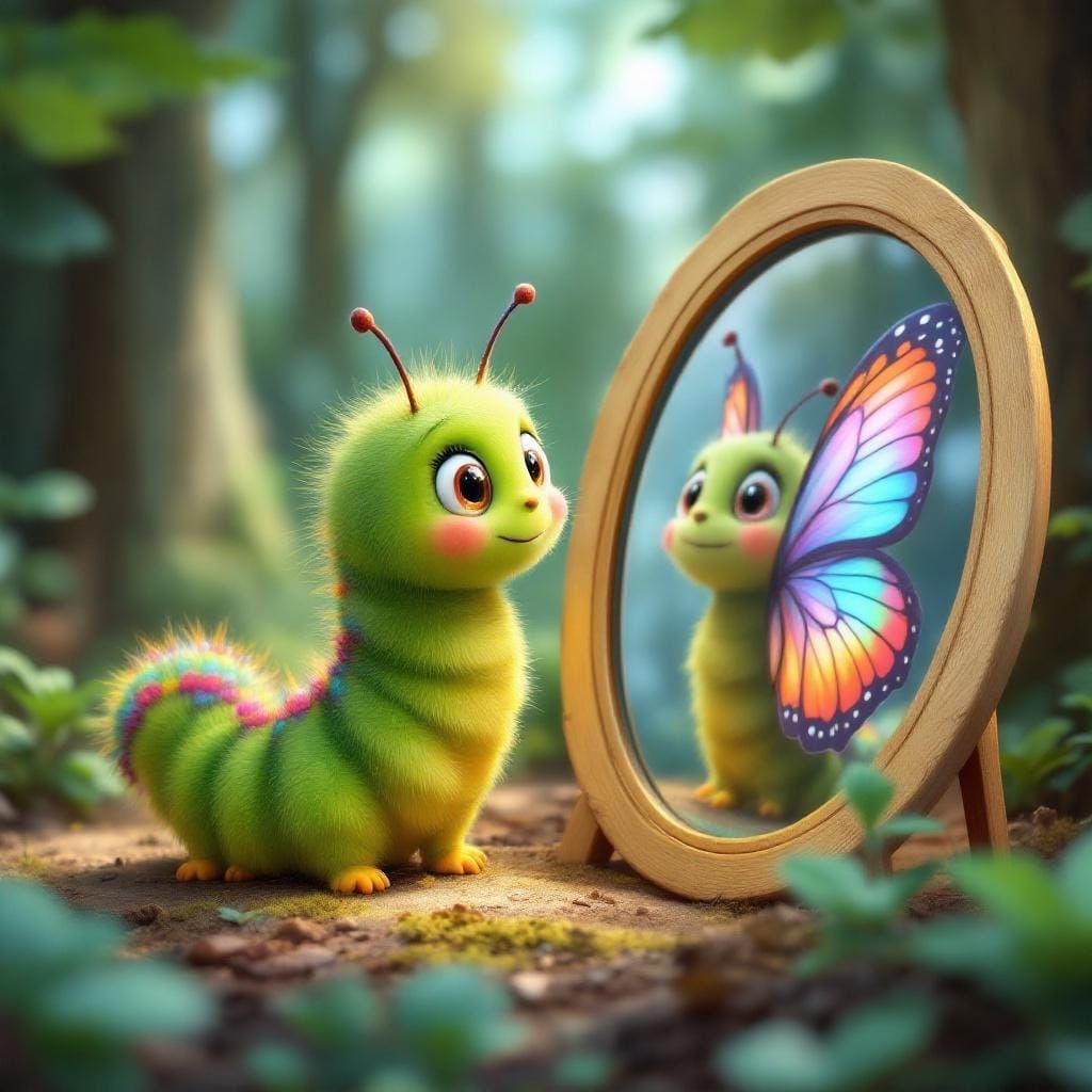 Excited Caterpillar's Butterfly Surprise