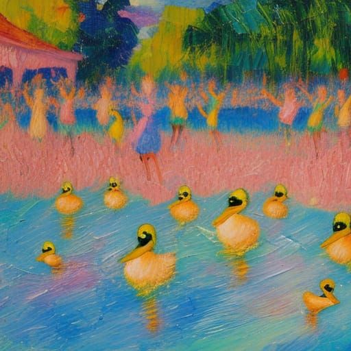 Dancing Ducks Riot: Neo-Impressionist Pond Party