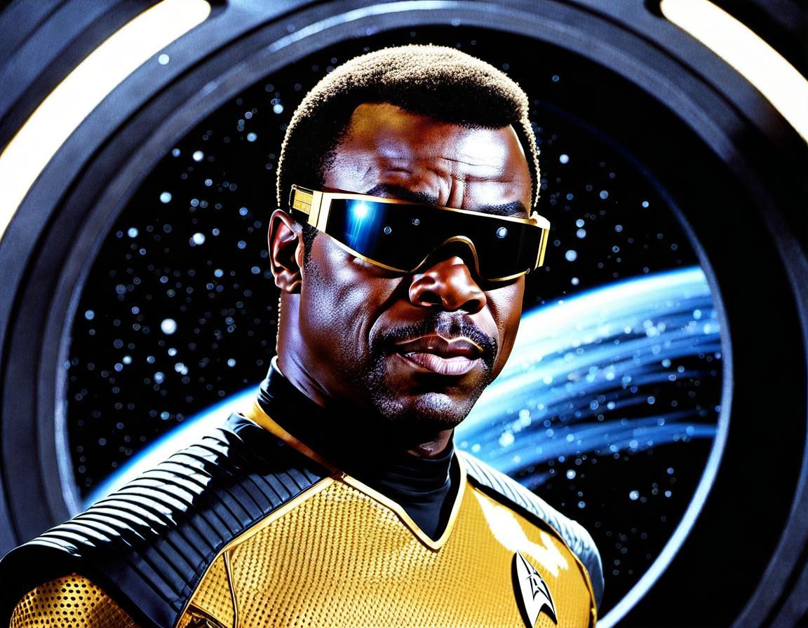 Geordi La Forge in Hyperrealistic Portrait with Eyeblade Vis...