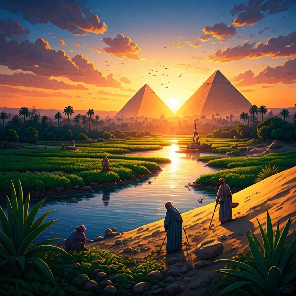 Egyptian Pyramids at Sunset in Graffiti Art Style
