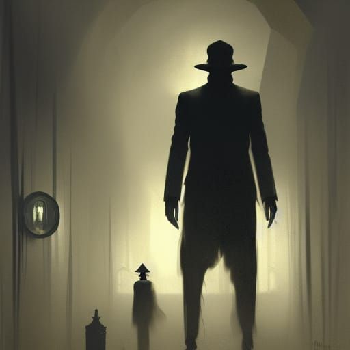 Surreal Shadow Figure in Sepia Fantasy World