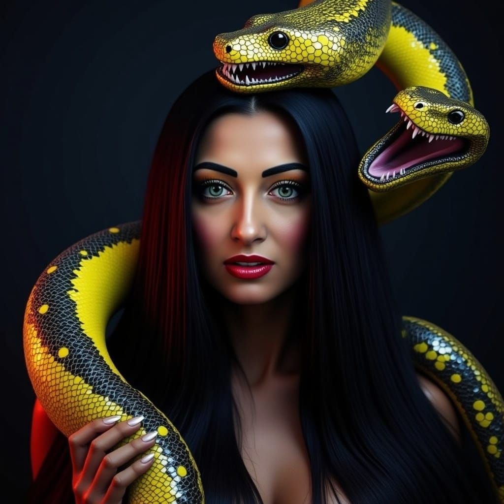 Woman with Snake in Modern Fantasy Style