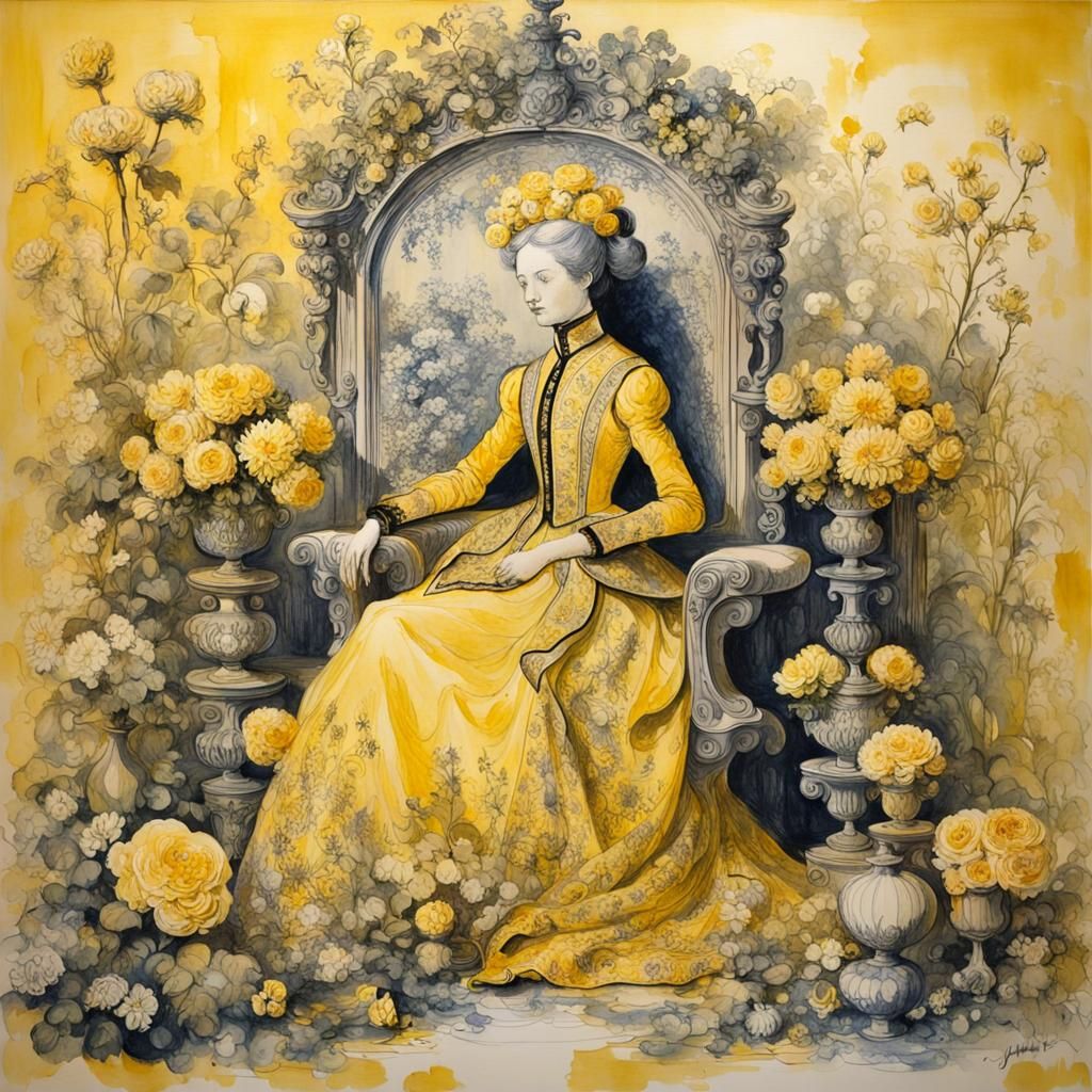 Monochromatic Yellow Flower Queen on Throne