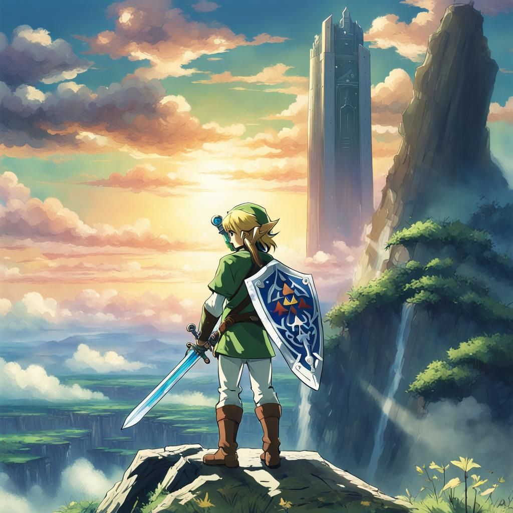 Link with Master Sword: Ghibli-Style Anime