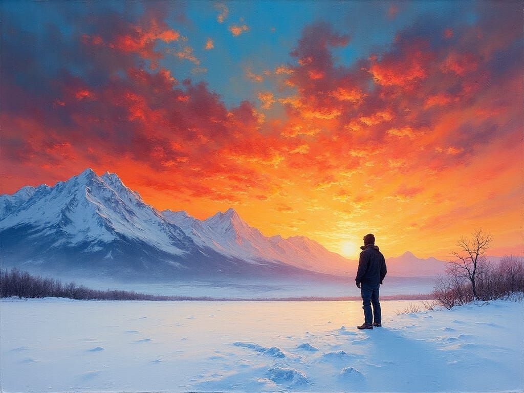 Winter Silhouette: Sunset Over Snow-Capped Peaks