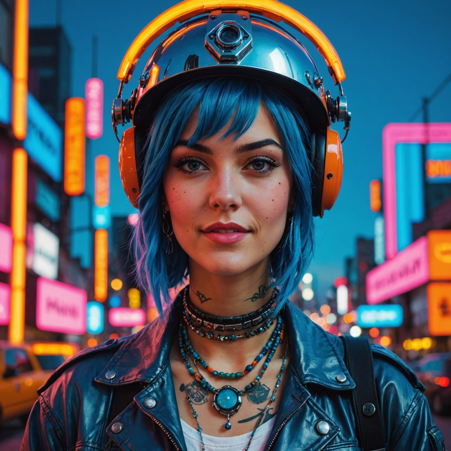 Edgy Cyberpunk Woman with Blue Hair and Tattoos