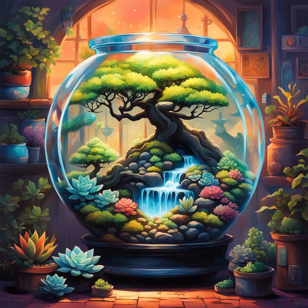 Terrarium Bonsai Tree with Mount Fuji: Graffiti Art