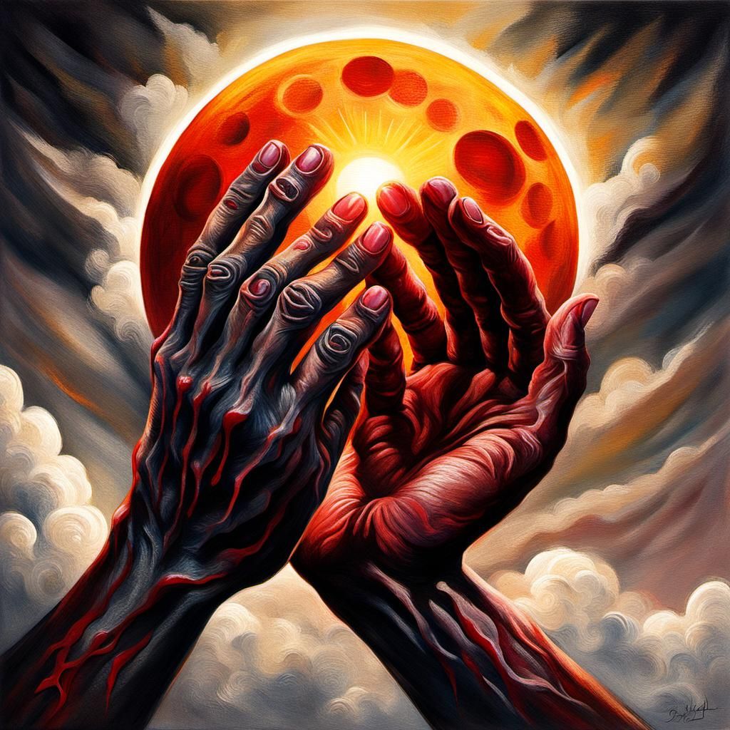 Cosmic Hands of Destiny: Surreal Oil Painting