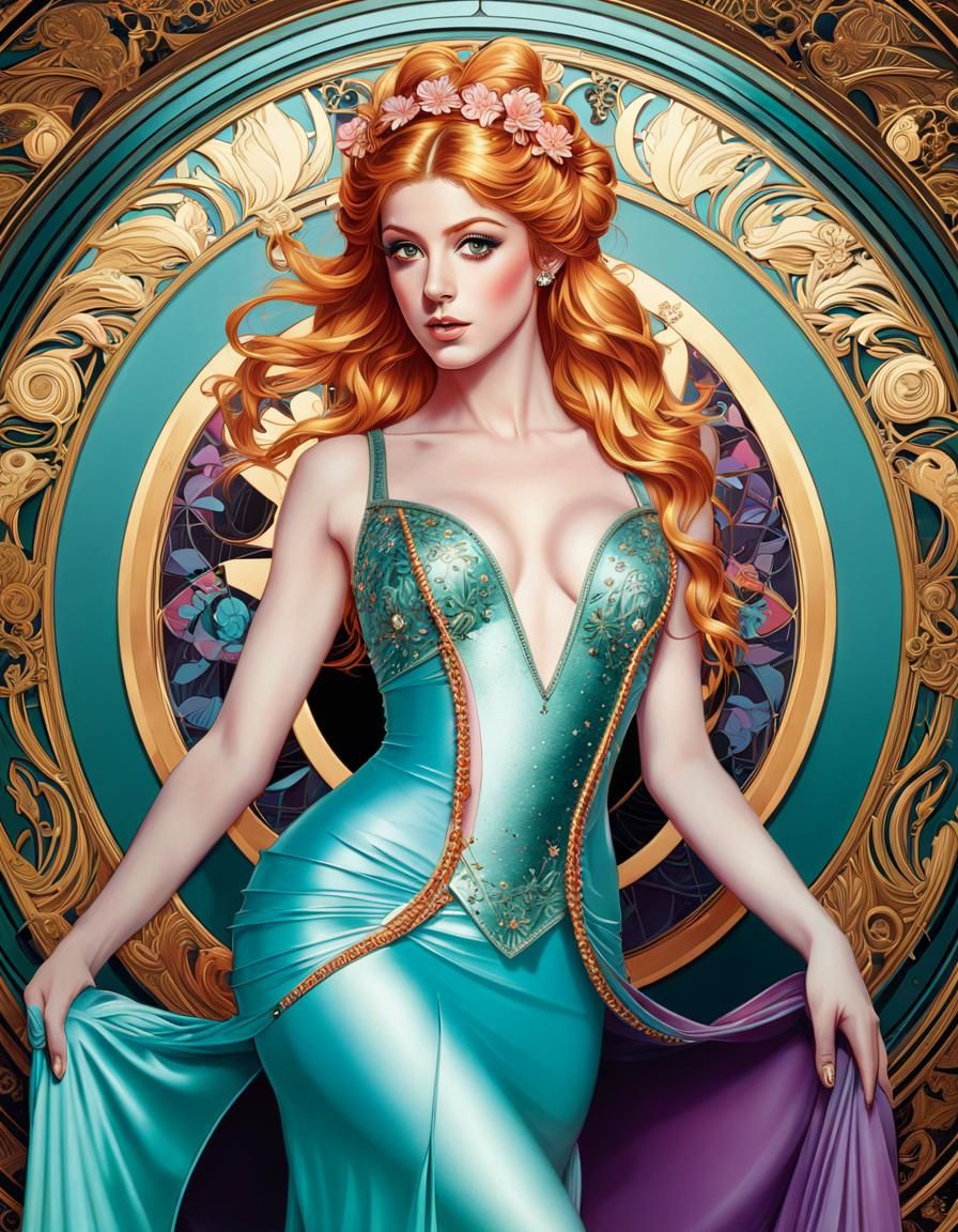 Katherine McNamara Portrait in Art Nouveau Style