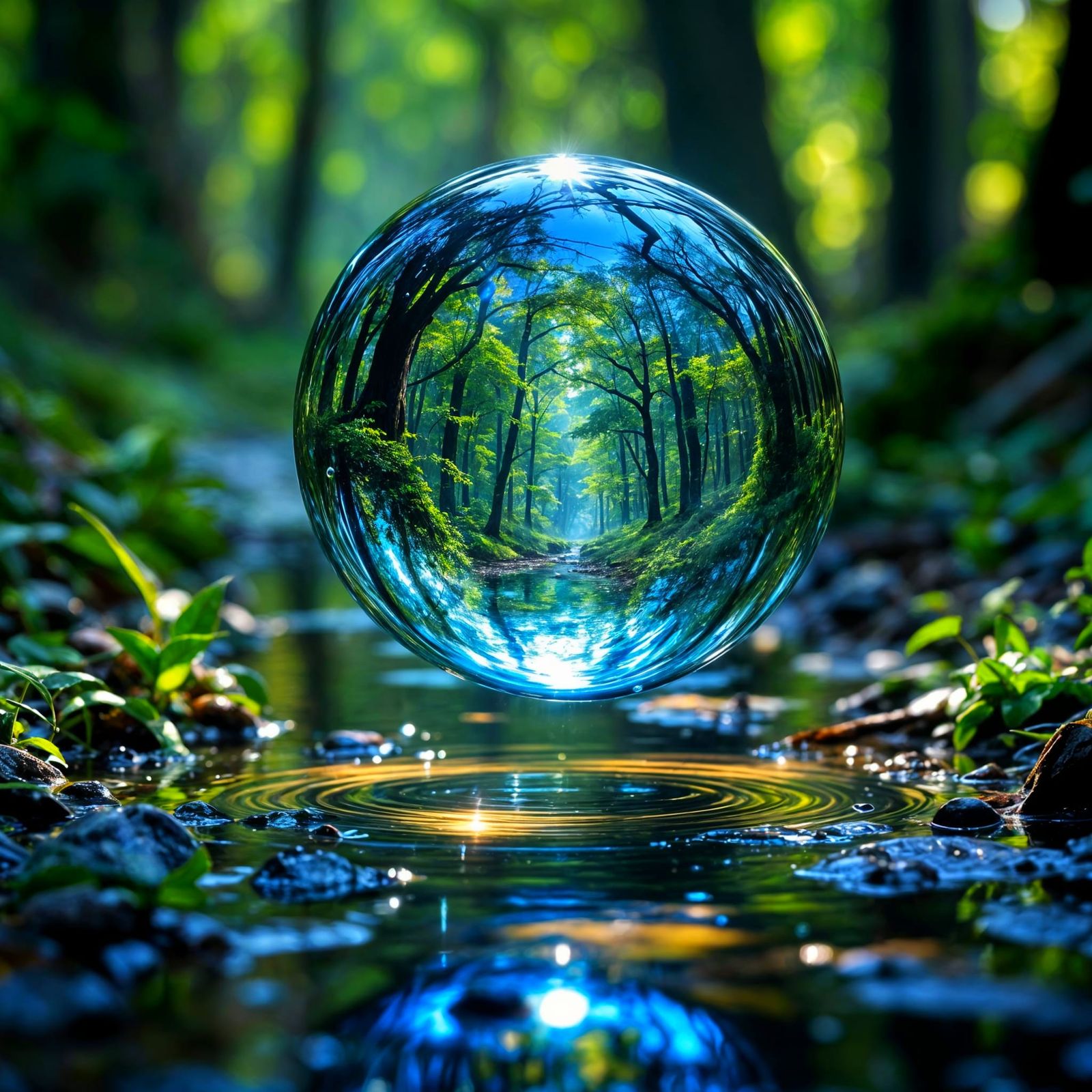 Reflective Water Sphere Captures Forest Life