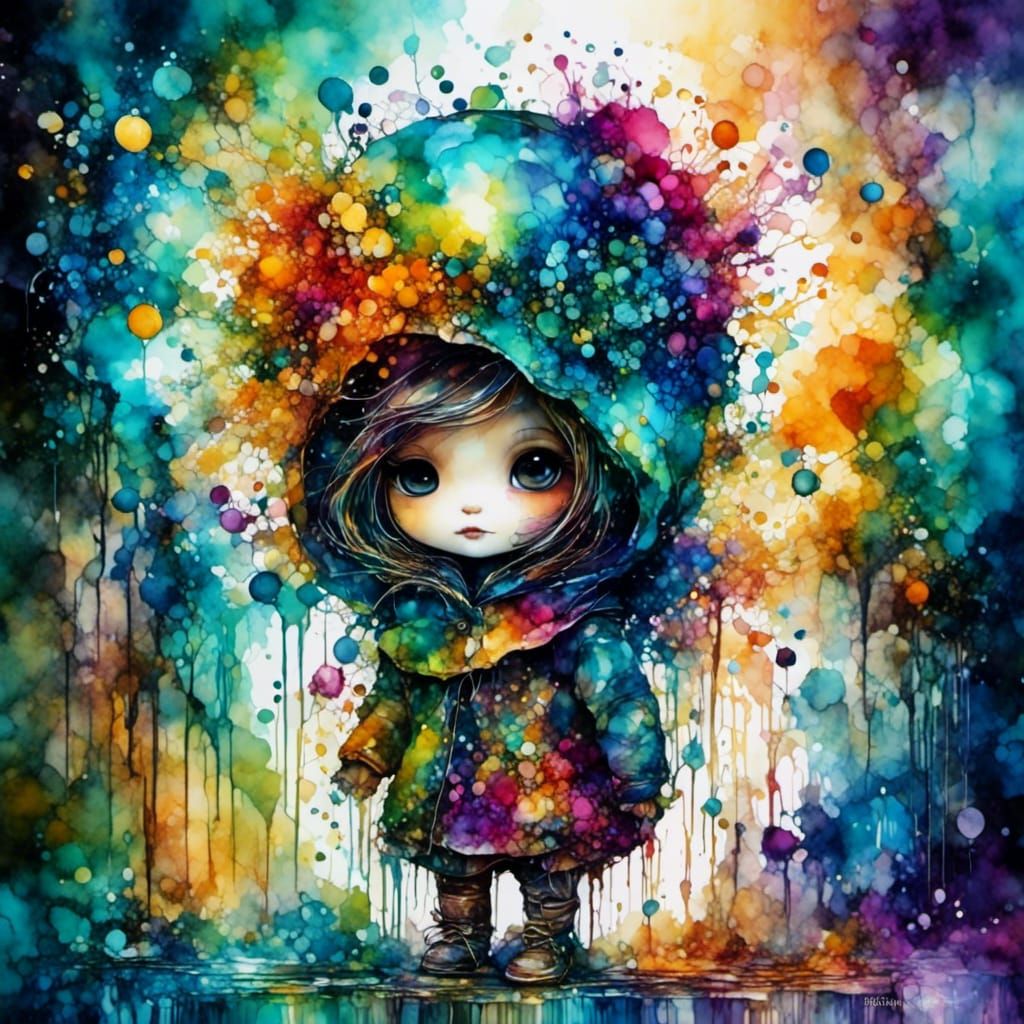 Glitch Art Chibi in Abstract Expressionist Style