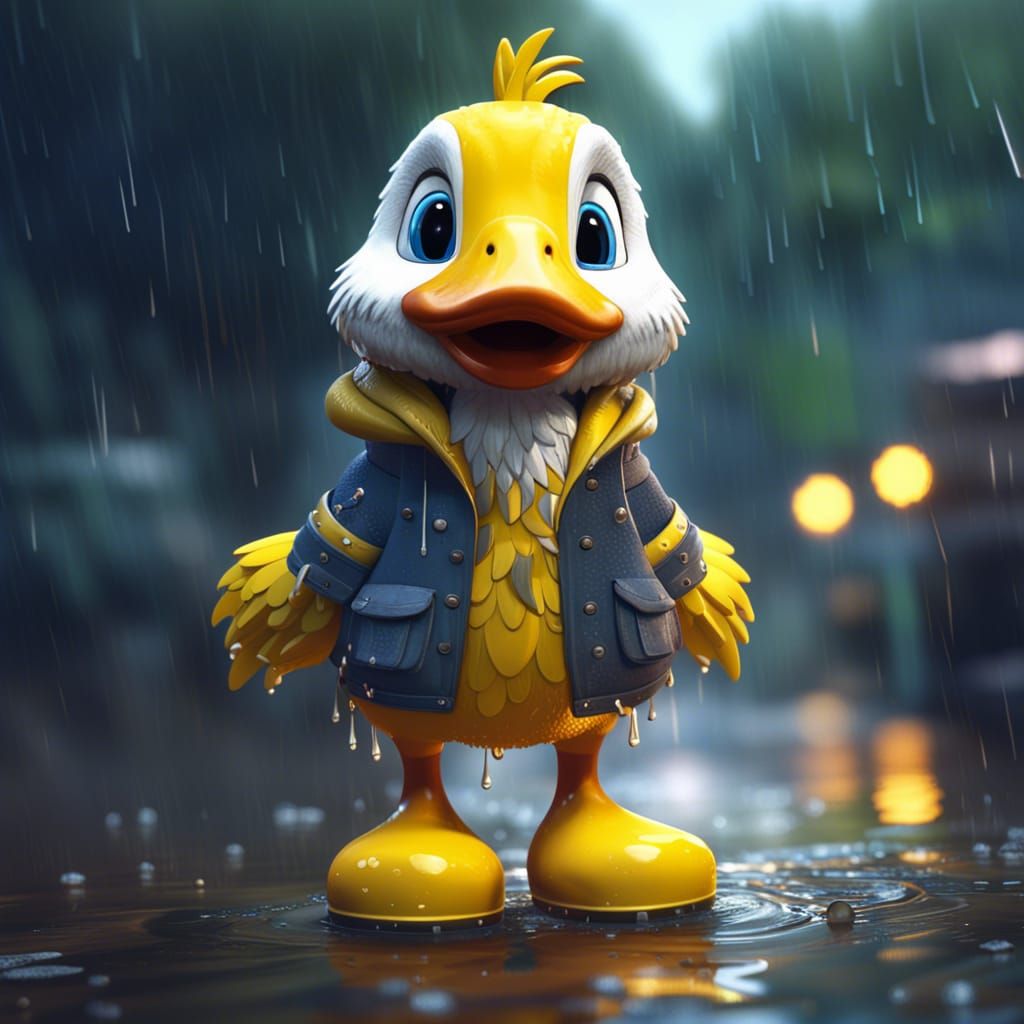CUTE GOOSE WEARING YELLOW RAIN BOOTS IN THE RAIN