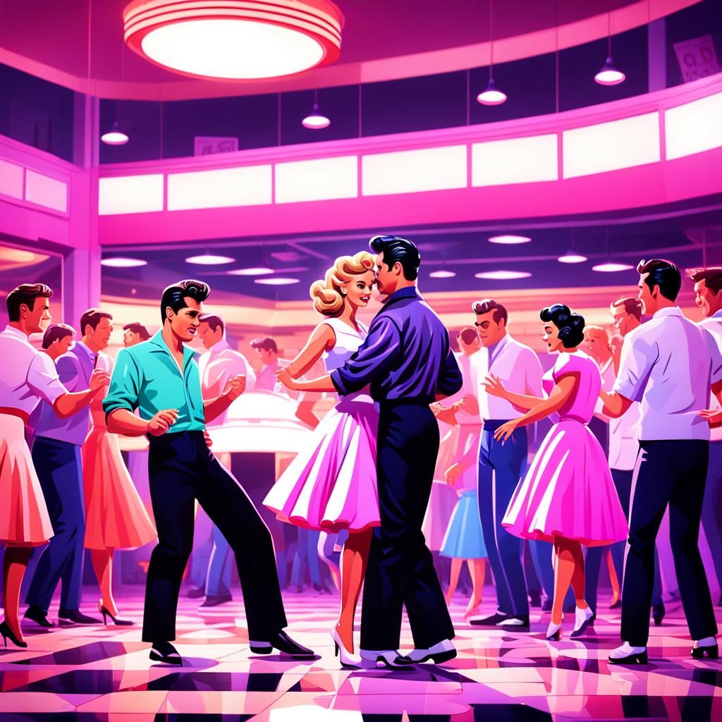 1950s Diner Dance Scene in 3D Render