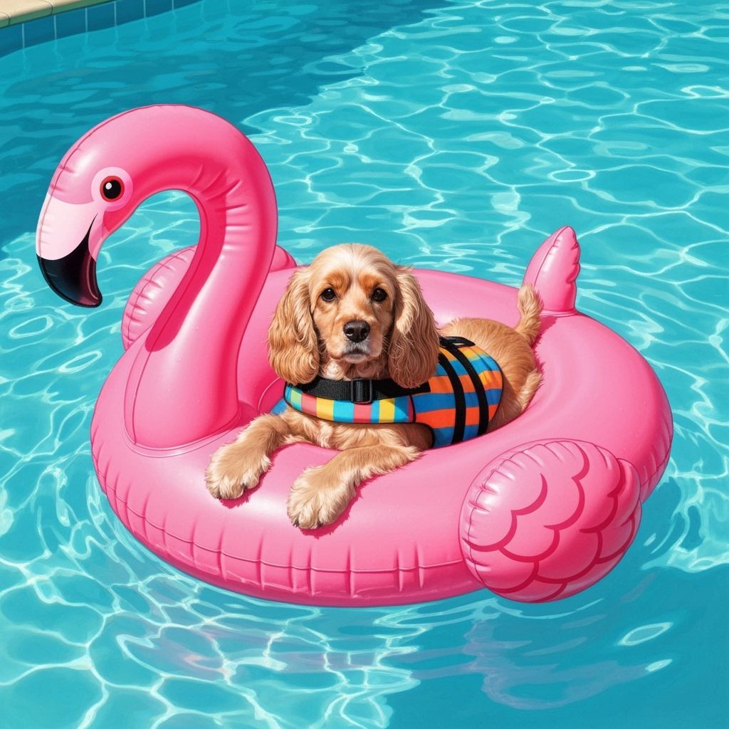 Cockerspaniel's Poolside Relaxation in Hockney Style