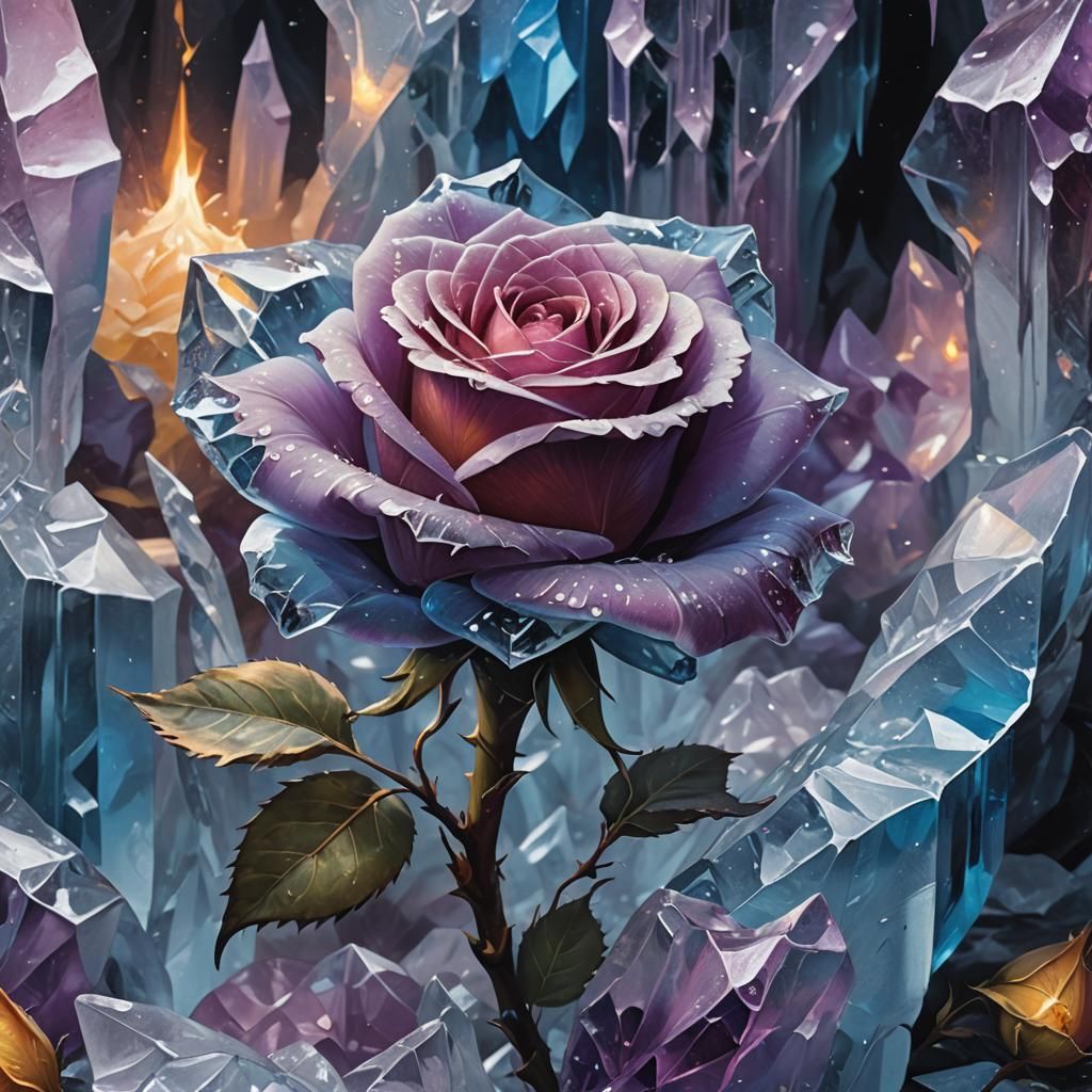 Frozen Rose in Ice Cavern: Fantasy Concept Art