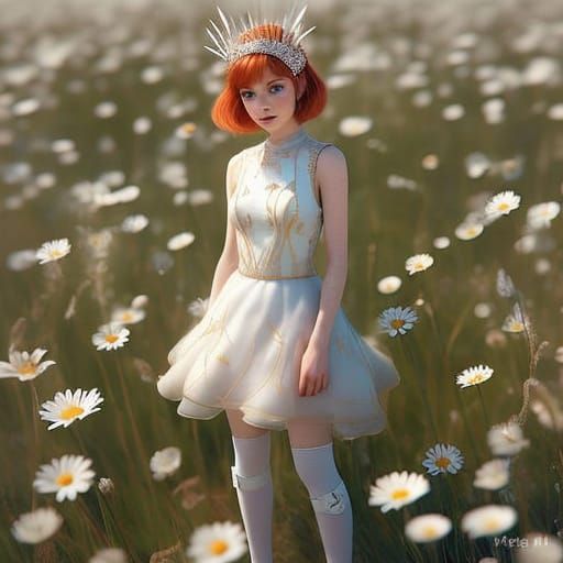 Delicate Princess in Vintage Anime Style with Floral Details