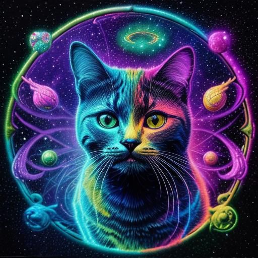 Cosmic Cat Holographic Illustration in 8K Resolution