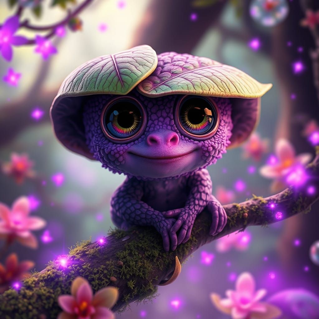 Whimsical Leaf-Covered Fairy Perched in Enchanted Forest