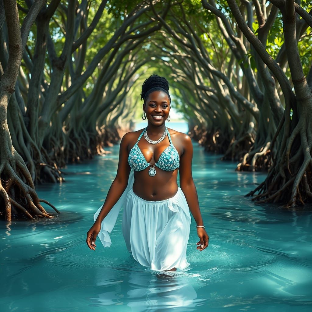 African Woman in Turquoise Bikini, Hyper-Realistic Style