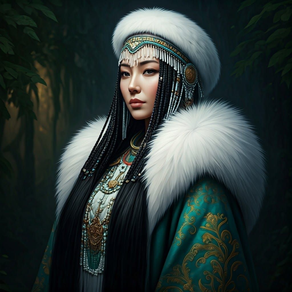 Buryat Healing Goddess in Midnight Green and Gold