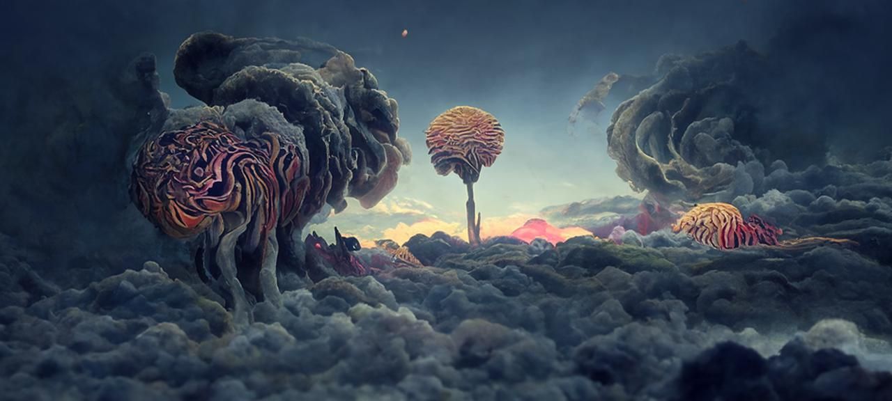 Surreal Lion Head in a Sci-Fi Dreamscape